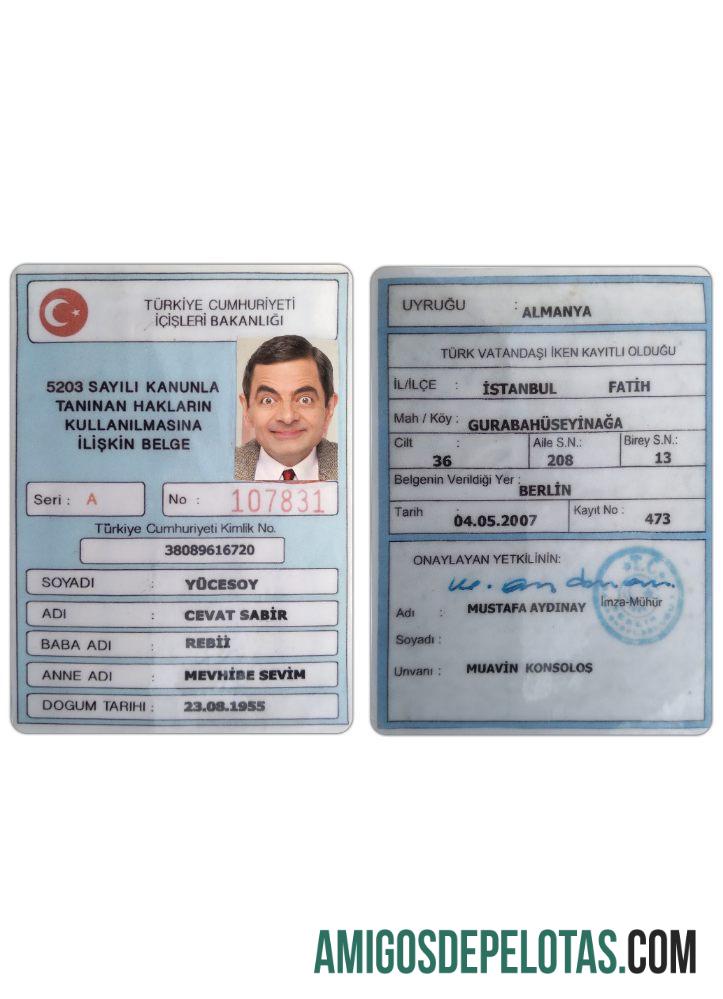 Cartão de identificação do Ministério de Assuntos Internos da Turquia exemplo real